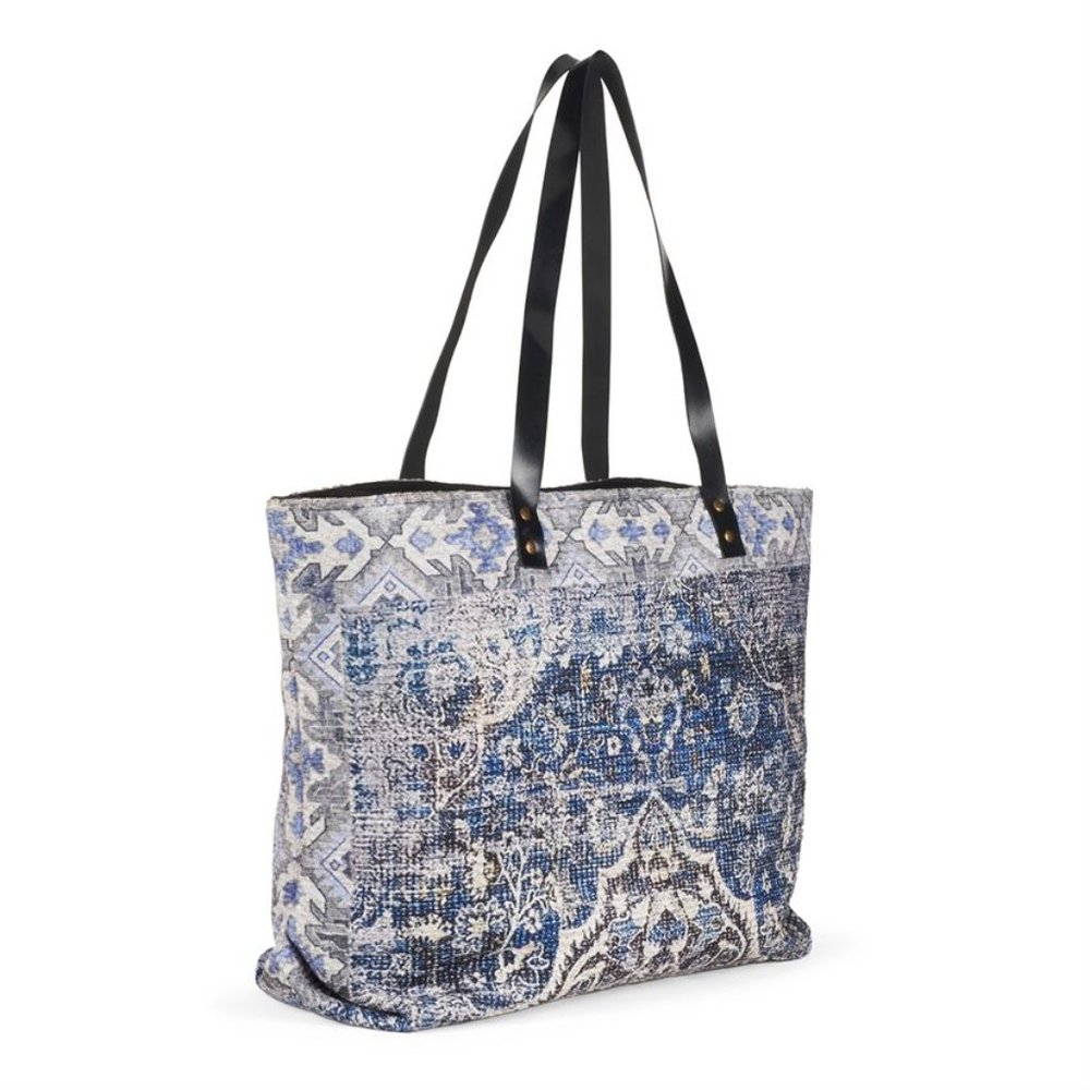 Blue and Gray Textured Carpet Bag Tote - Picture 2 of 6